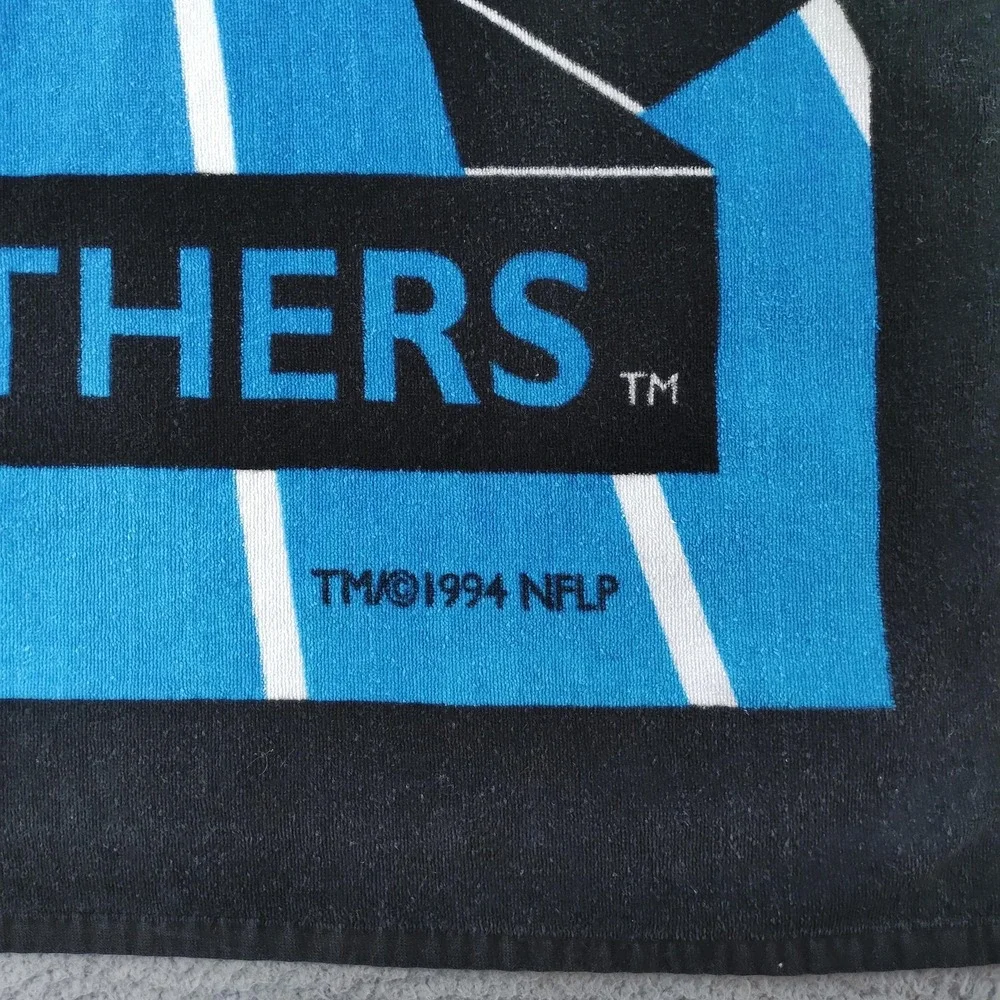 Vintage Carolina Panthers Towel NFL Football Black Blue Cotton 90s Beach Bath
